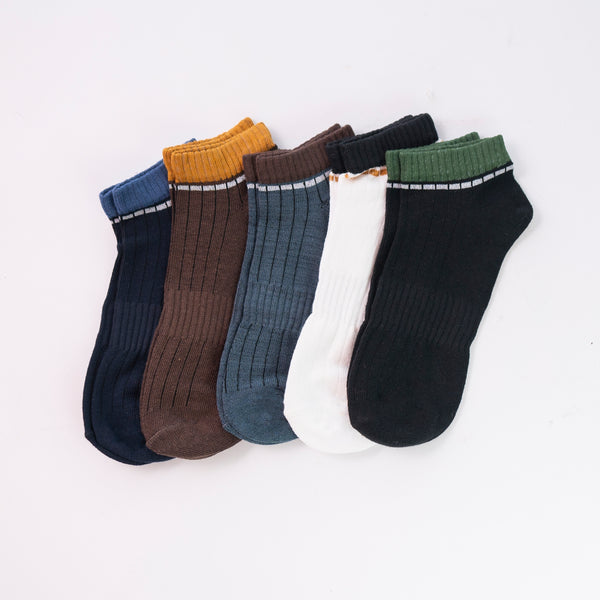 Colorful Ankle Textured Cotton Socks (Pack of 5)