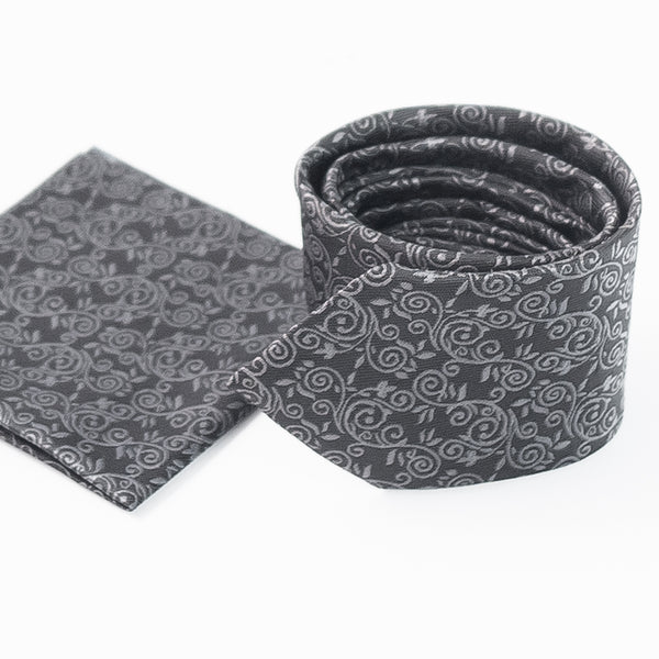 Grey Colored Paisley Festive Tie with Pocket Square