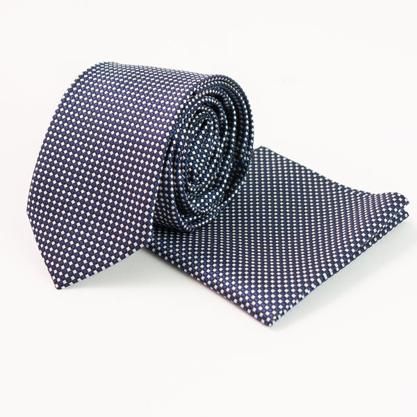 Black & White Dice Check Woven Tie with Pocket Square