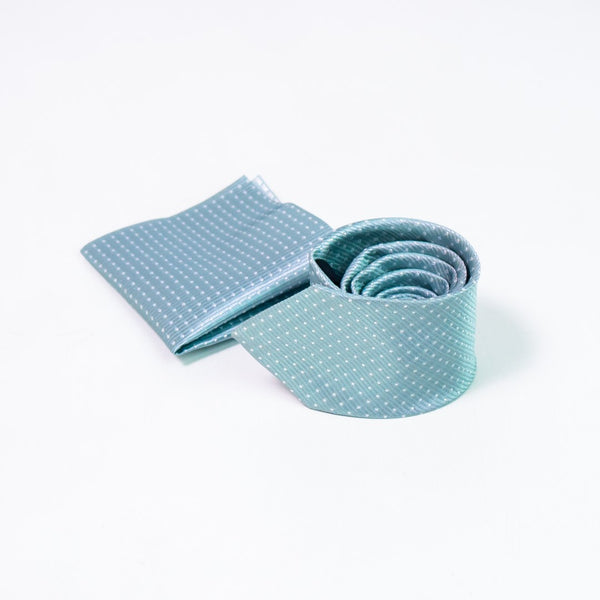 Serene Blue Dotted Woven Tie with Pocket Square