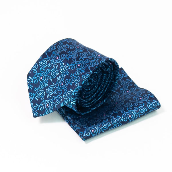 Royal Navy Blue Paisley Tie with Pocket Square