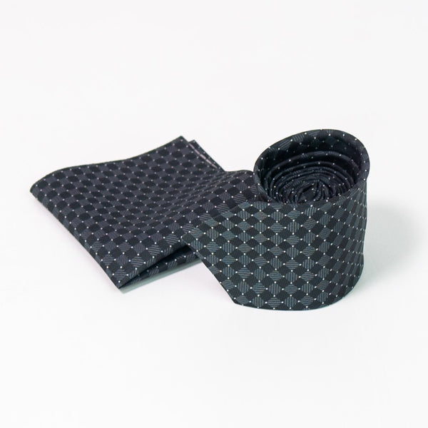 Grid Pattern Zinc Tie with Pocket Square