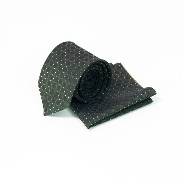 Grid Pattern Emerald Green Tie with Pocket Square