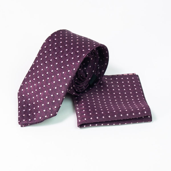 Magenta Purple Textured Dotted Tie with Pocket Square