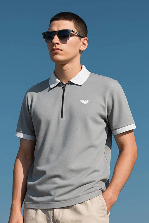 Eternity Premium Men's Zipper Polo Shirt (Grey)