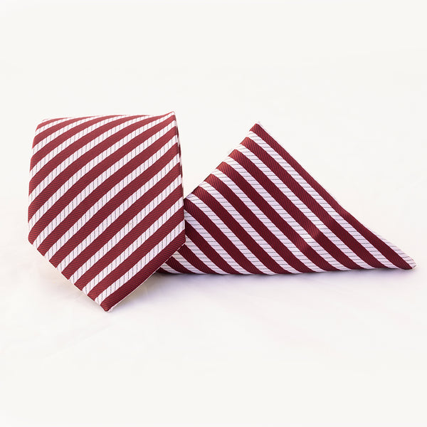 Pink & White Striped Tie with Pocket Square