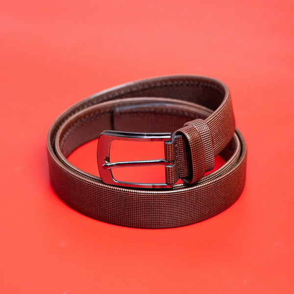 Coffee Brown Grid Luxe Belt