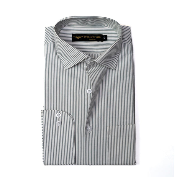 Executive Grey & White Striped Formal Shirt