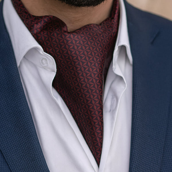 Maroon Petal Motif Luxury Ascot Cravat Tie