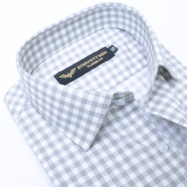 Pale Grey White Checkered Shirt