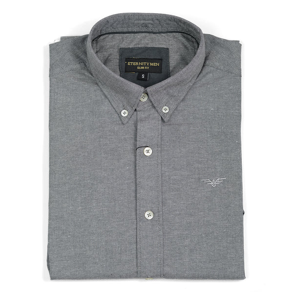 Smoke Grey Logo Embroidered Oxford Shirt