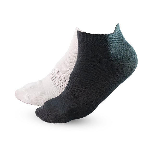 Ankle Black & White Textured Cotton Socks (Pack of 2)