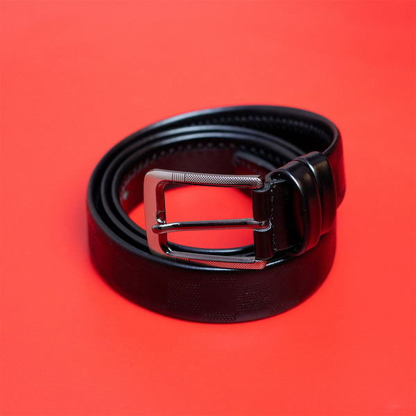 Jet Black Geo-Pattern Synthetic Leather Belt
