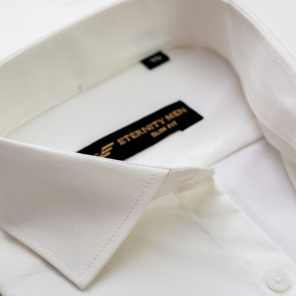 White Herringbone Textured Formal Shirt