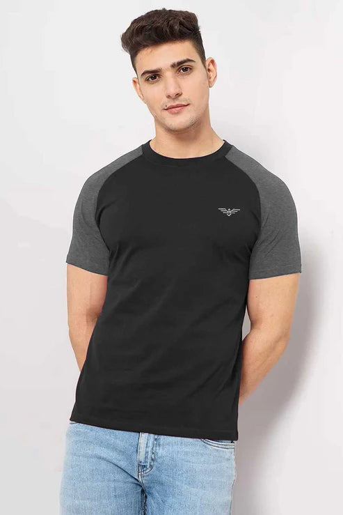 Eternity Premium Men's Raglan Sleeve Tee Shirt (Black & Charcoal)