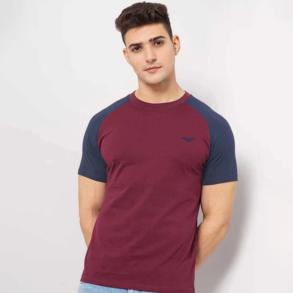 Eternity Premium Men's Raglan Sleeve Tee Shirt (Burgundy & Light Navy)
