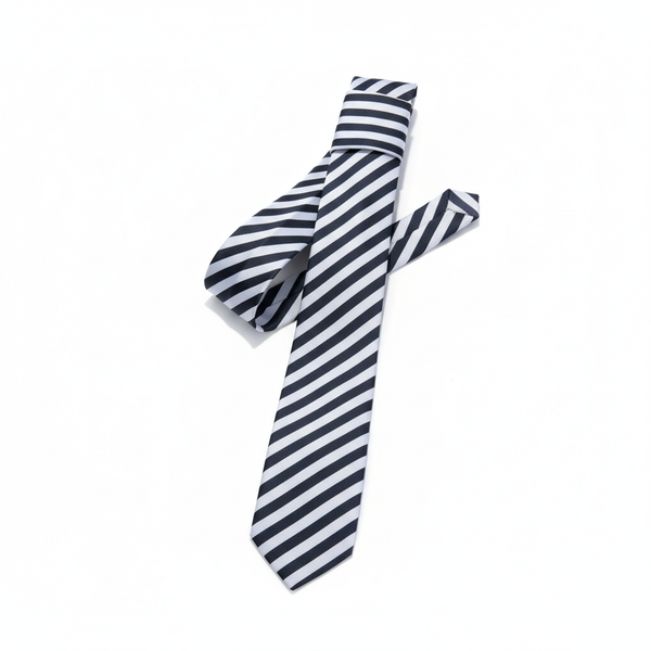 Black & White Striped Tie with Pocket Square