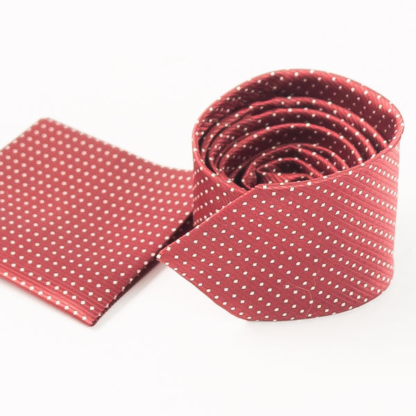 Red Bulleted Tie with matching Pocket Square