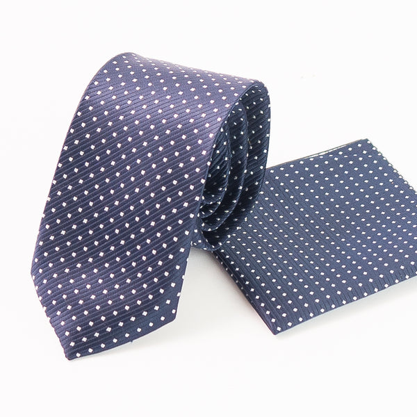 Blue Bulleted Pattern Tie with Pocket Square