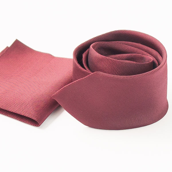 Elegant Maroon Textured Tie with Pocket Square