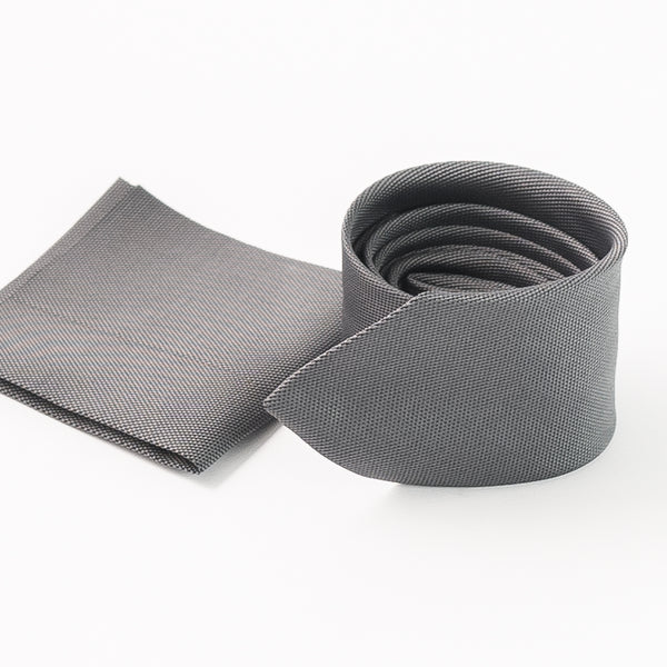 Elegant Grey Textured Tie with Pocket Square