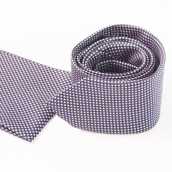 Purple & White Diced Check Woven Tie with Pocket Square