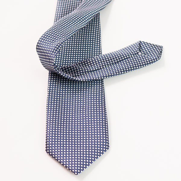 Blue & White Dice Check Woven Tie With Pocket Square