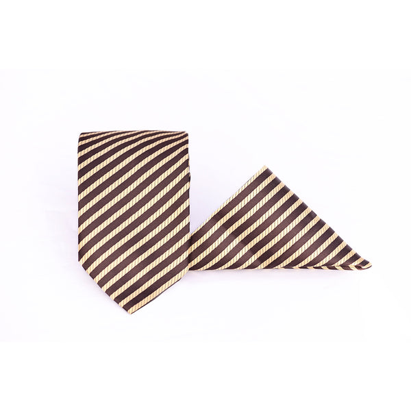 Gold & Skin Striped Tie with matching Pocket Square