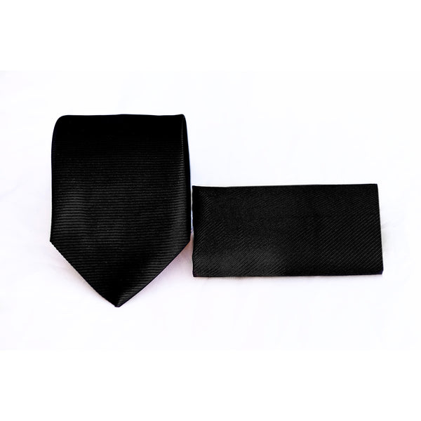 Black Self Lined Textured Tie with matching Pocket Square