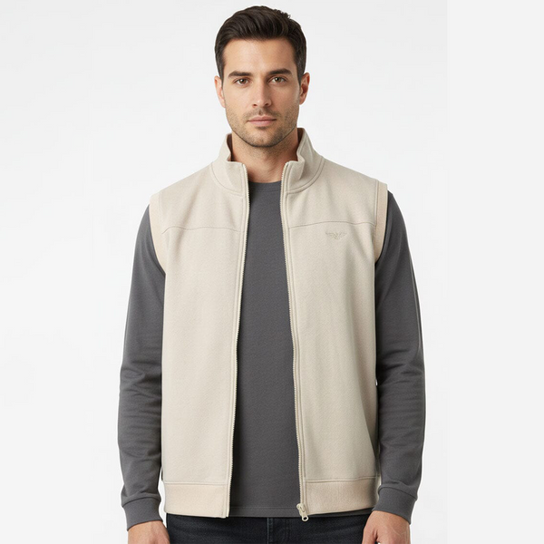 Eternity Premium Men's Embroidered Fleece  Beige Gilet
