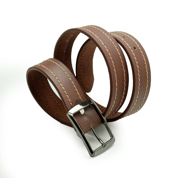 Brown Premium Leather Belt with Light Stitch Pattern