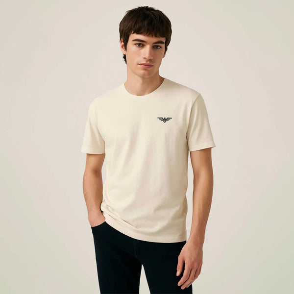 Eternity Men's Logo Embroidered Crew Neck Classic Tee Shirt (Cream)