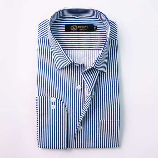 Blue & White Striped Formal Shirt