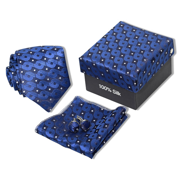 Geometric Blue Tie Set