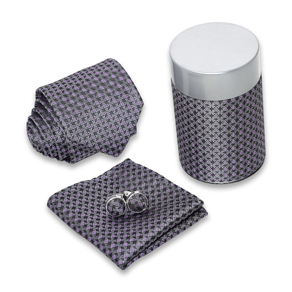 Geometric Grey Tie Set