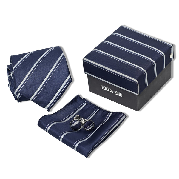White Lining Blue Tie Set
