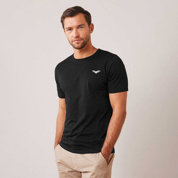 Black Eternity Men's Logo Embroidered Crew Neck Classic Tee Shirt (Black)