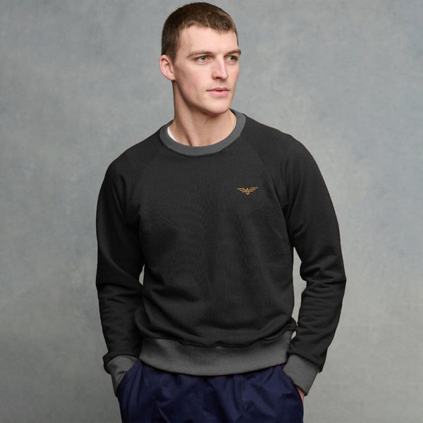 Premium Men's Logo Embroidered Contrast Neck Raglan Sleeve Sweat Shirt